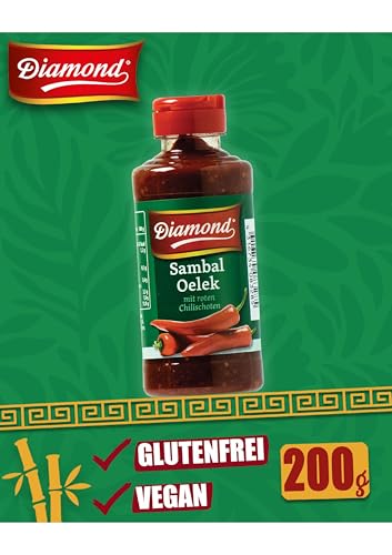 DIAMOND Sambal Oelek, Feurig scharfe Paste aus roten Chilischote, zum Verfeinern von Wok-Gerichten, Reispfannen & Bratnudeln - 6 x 200 g