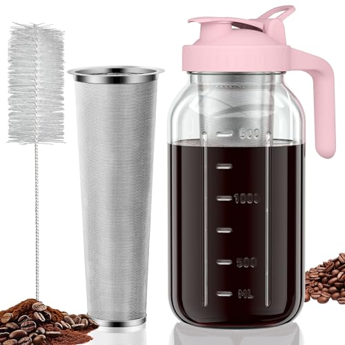 JunVpic Cold Brew Coffee Maker Jar - 64oz Glass Pitcher with Stainless Steel Filter