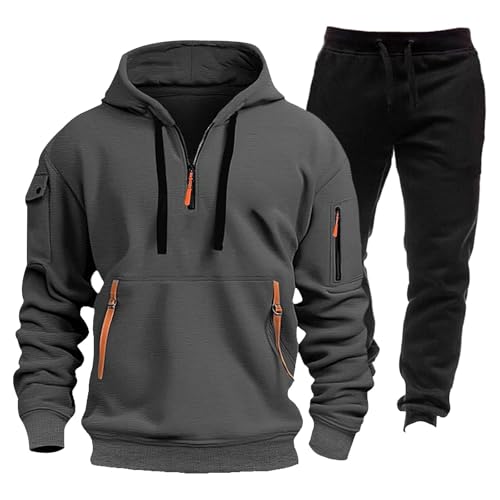 Chándal Hombre Completo - Conjunto Chandal Hombre Deporte Sudadera Y Pantalones Casual Gym Cómodo 2 Piezas Chándales Termico Manga Larga Running Otoño Invierno Ropa Gris Oscuro L