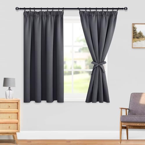 DWCN Dark Grey Curtains Blackout Curtains for Bedroom Thermal Insulated Pencil Pleat Window Drapes for Living Room with Tiebacks 46 x 54 inch Length - Image 2