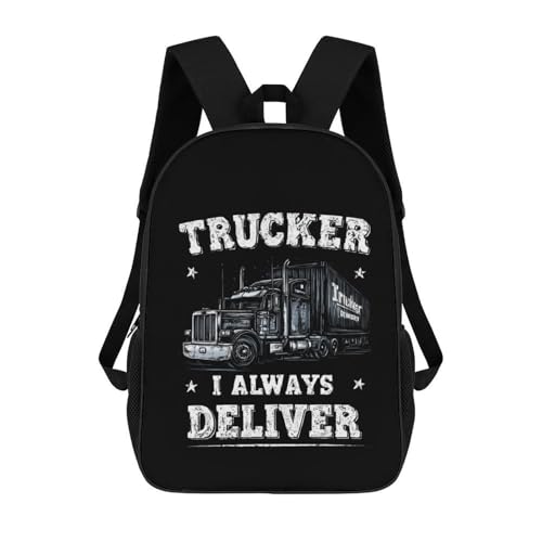 Trucker I Always Deliver Classic 17 Inch Backpack Travel Daypack Casual Shoulder Bag with Adjustable Strap for Men Women