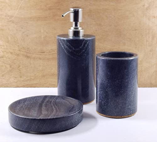 Image of Marble Bathroom Accessories Set Luxury Black Marble Round Bathroom Accessories 3pcs. Set, Standard
