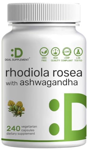 DEAL SUPPLEMENT Rhodiola Rosea with Ashwagandha 240 Veggie Capsules Rhodiola Rosea Supplement Rhodiola & Ashwagandha Blend Non-GMO