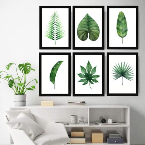 Green Botanical Wall Art Print Set of 6 Leaf Print Botanic Natural Home Decor (Print Only 7"x5")