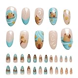 24 Stück Capybara Nägel Sticker Set, Fingernägel zum Aufkleben Kinder, Capybara Muster Künstliche Nägel Zum Aufkleben im Alter von 6-12 Jahren mit Gelee Gel, Künstliche Fingernägel für Mädchen