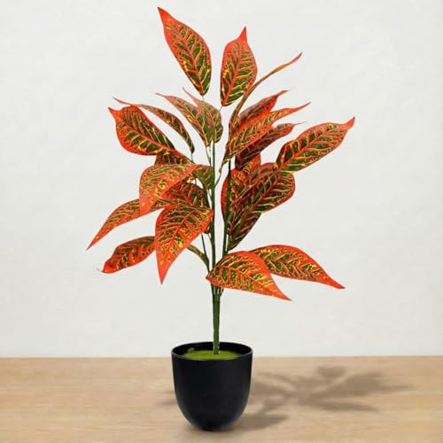 Image of Dekorly Artificial Plant Leaves Tropical Monstera Large Artificial Plants Fake Zebra Leaf Plastic Palm Tree Branch for Home Garden Decor | 26 Leaves (WithPot-Green-C, Height : 76CM)