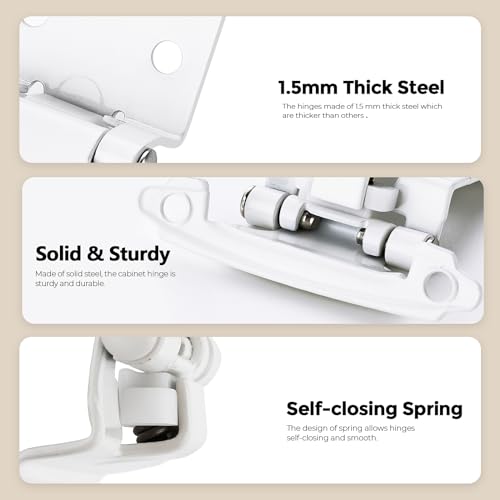 40 Pack 20 Pair White Cabinet Hinges - 3/8 inch Inset Kitchen Cabinet Hinges, Semi-Concealed Hinges, Self Closing Cabinet Door Hinges with Door Bumper Flush Face Mount Cupboard Hardware by Ravinte Decor - Image 3