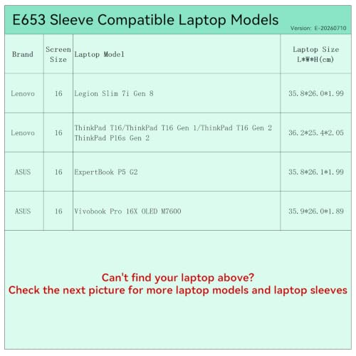 Image of Smatree Elite Laptop Sleeve for 16 inch Lenovo Legion Slim 7i Gen 8, Lenovo ThinkPad T16 /P16s,ASUS ExpertBook /Vivobook, Protective Laptop Case with Pocket(E653)