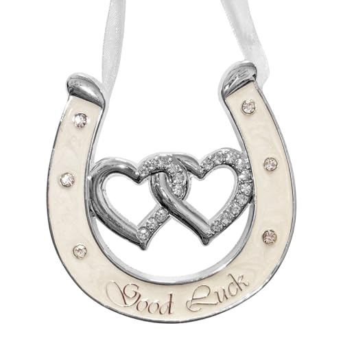 Widdle Gifts Wedding Good Luck Double Heart Horseshoe with Diamanté Silver Plated/Enamel
