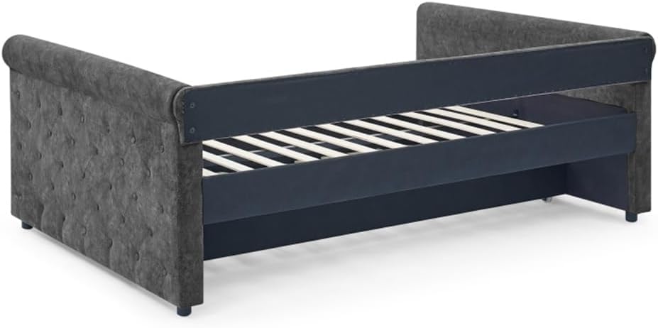 Daybed with Trundle Upholstered Tufted Sofa Bed, with Button and Copper Nail On Arms，Full Daybed & Twin Trundle, Grey