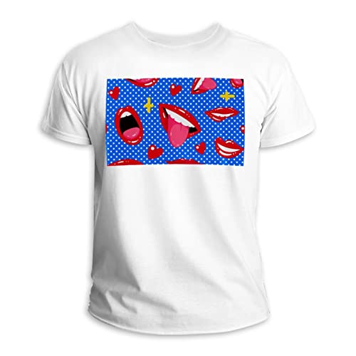 T-shirt lèvres col rond 100% coton multicolore taille XL ample et confortable