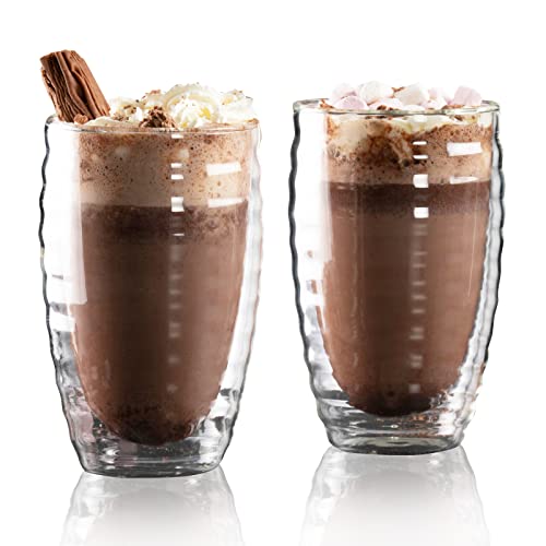 Homiu Copas de vidrio termo de doble pared, perfectas para té, café, borosilicato, paquete de 2 (tazas de vidrio de 380 ml) Cover