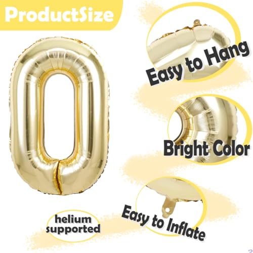 Image of 50 Balloon Number, 40 Inch Light Gold 50 Balloon Numbers, 50th Birthday Balloons, Large Helium Mylar Foil Number 50 Balloons, Champagne Gold Birthday Party Decorations Supplies for Men Women