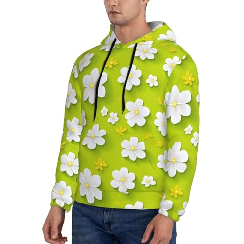 Hoodies For Men - Bright White Flower Print Long Sleeve Casual Men'S Hoodies & Sweatshirts Pullover With Pocket3