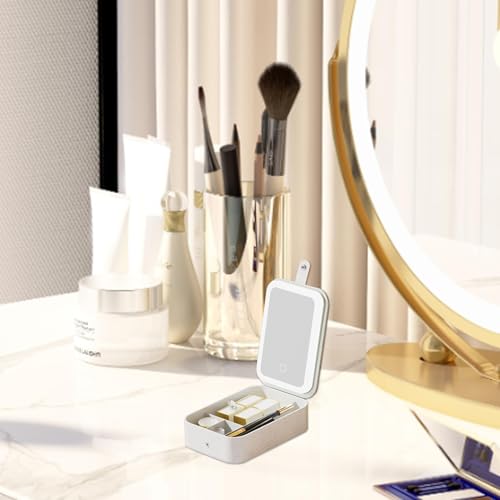 Bolsa de maquillaje con espejo y luces LED regulables en elegante textura de cocodrilo 2
