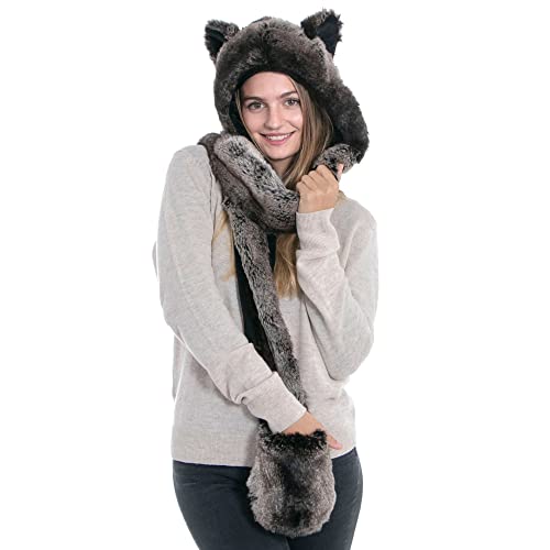 Winter Warm Plush Faux Fur Animal Paws Hat Hoods Gloves Scarf3