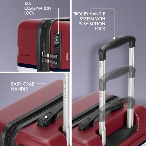 Image of Tommy Hilfiger Plastic Berlin Unisex Hard Luggage - Wine, 67Cm Mid Bag with 4 Spinner Wheels Trolley, Medium