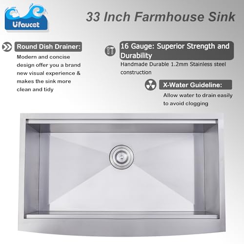 Image of 33 Inch Farmhouse Sink, 33x20x9 Stainless Steel Undermount Apron Front Farm Kitchen Sink Single Bowl 16 Gauge Workstation and with Accessories