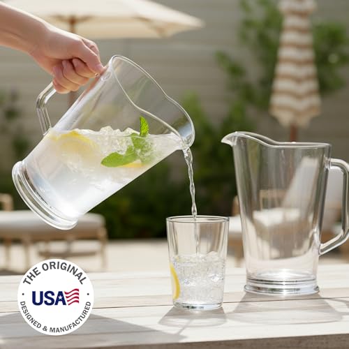 US Acrylic 64oz Bistro Clear Pitcher | Set of 2 Beer Pitchers | Reusable, BPA-free, Made in the USA, Indoor and Outdoor Pitcher Set for Water, Lemonade, Juice, Soda Pop, and Beer by US Acrylic - Used condition - Image 2