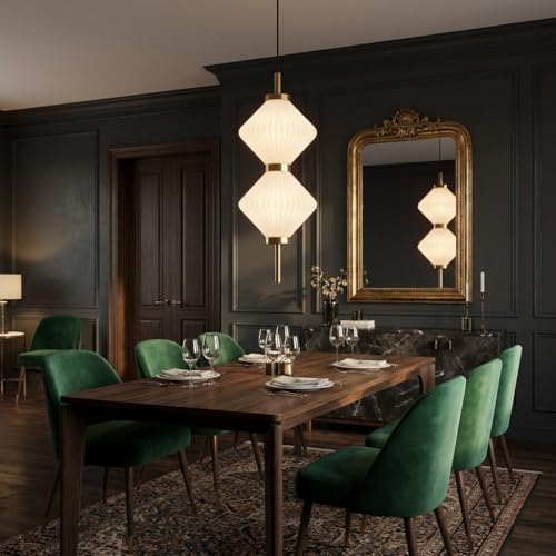 Image of Pendant Light 3-Color CCT (Warm + Natural + Cold White) Ribbed Acrylic Gold Metal Hanging Light for Living Room Bedroom Dining