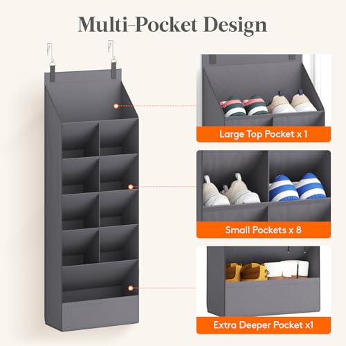Lifewit Over the Door Shoe Organizers, Hanging Shoe Storage Rack with 11 Pockets, 5 Layers Shoe Holder for Closet Door Includes Boots, Toys, Water Bottles, Daily Necessities, Grey, 1 Pack - Image 5