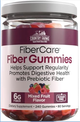 Country Farms Fiber Care Prebiotic Gummies, 6g of Fiber Per Serving, FOS from Beets, Digestive Health, Supports Regularity, Mixed Fruit Flavor, (240 Gummies)