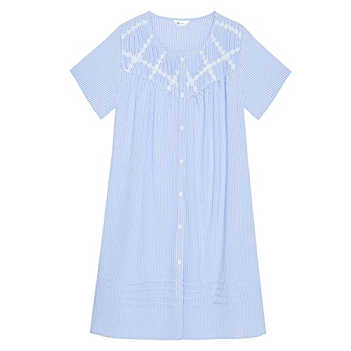 Aviier House Dress Women Short Sleeve Duster House Coat Robe Button Down Sleepwear (Xl, Light Blue) #TOP5