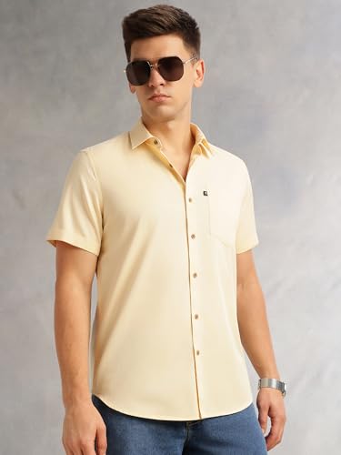 Image of Thomas Scott Men's Premium Slim Fit Casual Shirt | 100% Cotton Twill | Short Sleeves | Spread Collar | Solid Smart Casual Shirt for Men