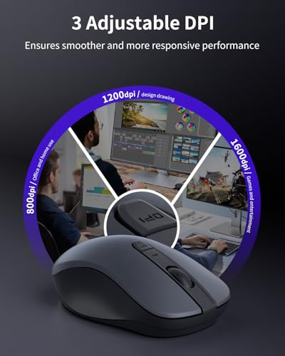 Image of WL300 Bluetooth Mouse Silent Wireless Mice, Quiet Click, Cordless Computer Mouse with 6 Buttons, Sculpted Grip, Adjustable DPI for Laptop, PC, Mac, 18-Month Battery Life for Work or Travel ( Grey)