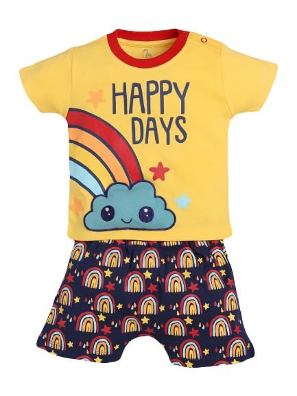 Image of BABY GO Cotton Printed Baby T-Shirt and Shorts Set | Short Sleeve Casual Top and Bottom Clothing Set | Summer Wear Nightwear Outfits for Infants, New Born Baby Boys and Baby Girls