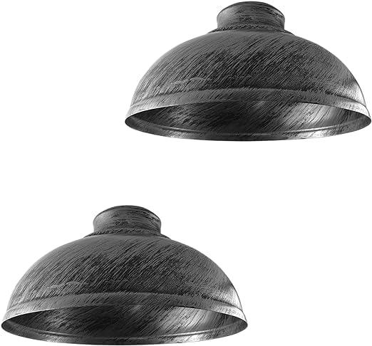 Brushed Silver Metal Dome Lamp Shade Set of 2 – 29cm Easy Fit Pendant Ceiling Light Shade, Vintage Industrial Lampshade with Reducer Plate, E27 Replacement for Kitchen Bedroom Hallway — image 1