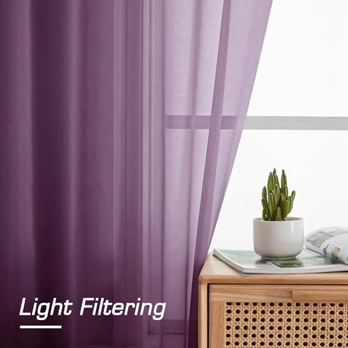 Image of OWENIE Plum Sheer Curtains, Sheer Curtains 84 Inches Long 2 Panels Set, Rod Pocket Voile Fimly Sheer Drapes for Living Room Bedroom, 2pcs, Plum, Each 42 inch W x 84 inch L