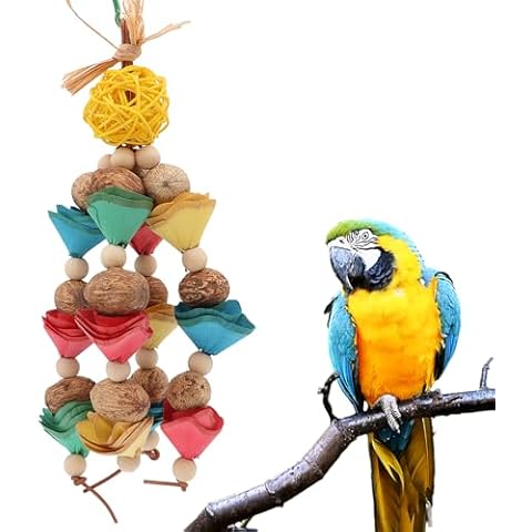 HRRIVE Parrot Bird Chewing Toy Hanging Toy Natural Wood Colorful for Parrot Lovebird Budgie Chewing Medium Large Birdhouse Bird Cage Hanging Cover
