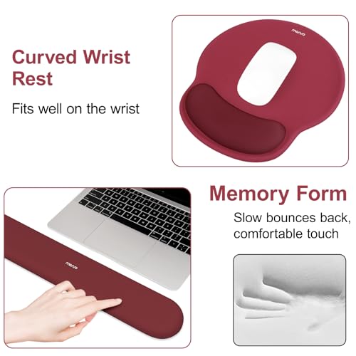 Image of MOSISO Wrist Rest Support for Mouse Pad&Keyboard Set, Circle Curved Ergonomic Mousepad&Coaster Non-Slip Base Home /Office Pain Relief&Easy Typing Pad with Soft Cloth&Silicone Lining, Wine Red