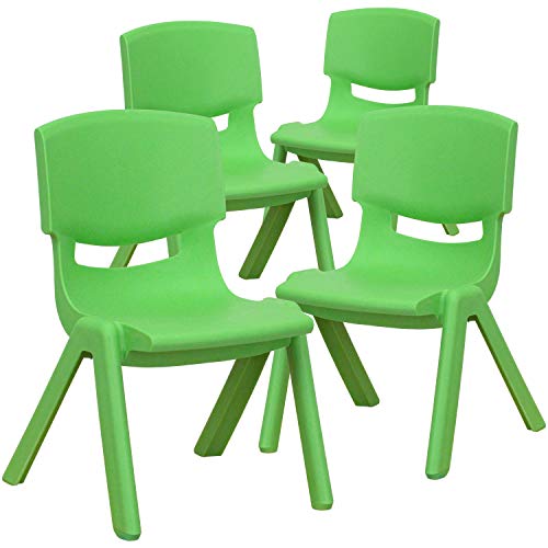 Image of EMMA + OLIVER Green Plastic Stackable School Chair, 10.5 inch Seat, 4-Pack