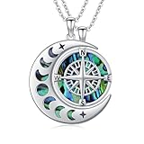 REDSUN Mondphasen Kompass Partnerkette, 925 Sterling Silber, Abalone Anhänger Set Paar 20mm Anhänger BFF Kette Geschenk für Paare Frauen