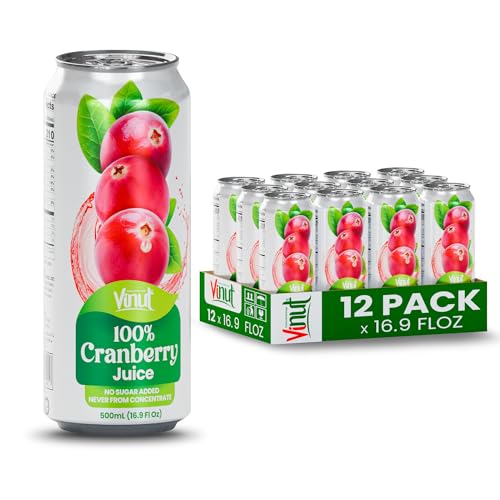 Image of VINUT 100% Cranberry Juice, No Added Sugar, Not From Concentrate, 16.9 fl oz (500 mL) Can, Pack of 12