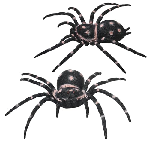 Lanfly 2 Pcs Realistic Large Spider Figures Giant Whiteknee Tarantula Spider Joke Presents Plastic Fake Spider Scary Simulation Animal Model for Game Halloween Prank Props Garden Home Decoration