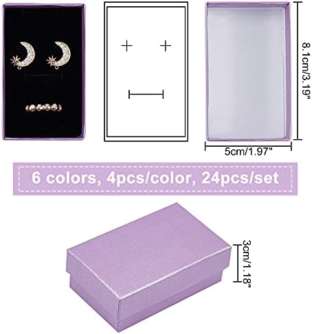 NBEADS 24pcs Cardboard Jewelry Box, with Snap Cover Jewelry Gift Paper Gift Box with Sponge Mat for Jewelry Packaging and Storage, 8.1x5x3cm, 6 Colors