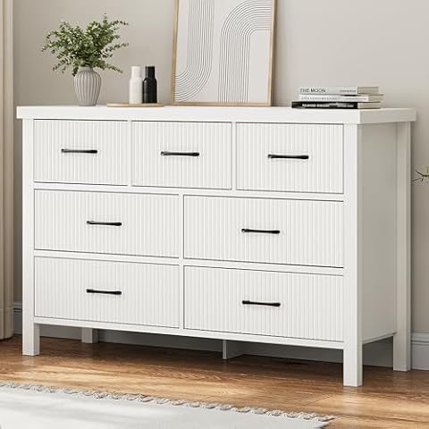 Jocoevol White Fluted 7 Drawer Dresser Cover