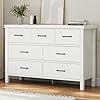 White dresser 7 drawer dresser for bedroom modern fluted dresser with solid wood legs long double wooden dresser large chest of drawers for living room entryway hallway white fluted  urban country home decor
