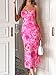 LIGHT DOT Women's Maxi Mesh Dress Spaghetti Strap Bodycon Floral Ruched Cami Long (Fuchsia,S)