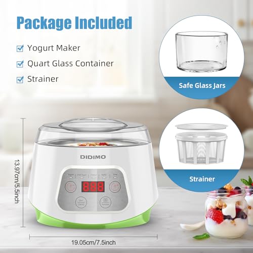 Image of Yogurt Maker, 1.37QT Automatic Greek Yogurt Machine with Glass Bowl | 4-in-1 Probiotic Curd Maker for Natto, Cheese, Rice Wine, 24H Timer, Constant Temperature Control, BPA-Free, 1.3L (White)