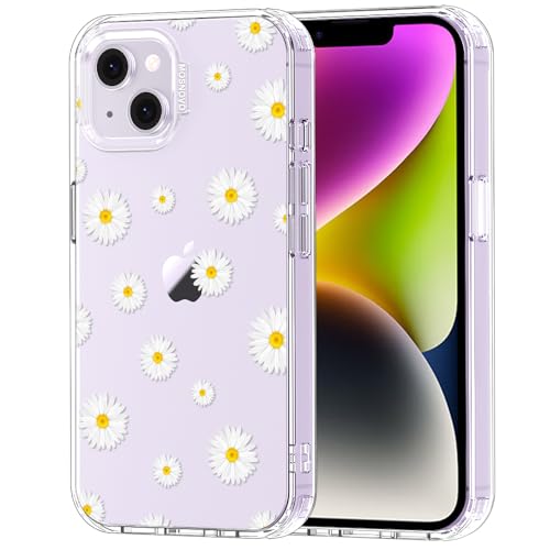MOSNOVO Case for iPhone 13/14, [Buffertech 6.6ft Military-Grade Drop Protection] [Anti Peel Off Tech] Clear TPU Bumper Phone Case Cover Design - White Daisy