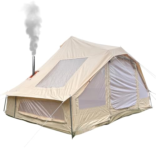 BOOMLATU 4 Season Waterproof 5m Star Gazer Canvas Bell Tent with Stove Jack Hole and Roof Windows, Luxury Glamping Tent Family Camping Tent for 6-8 Person Tent for Camping Hunting