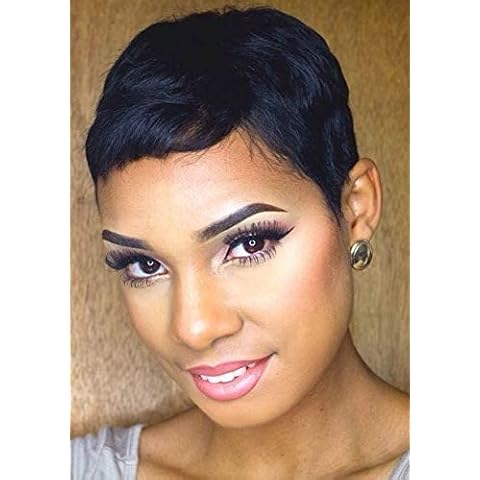 Qingcheng Short pixie Wigs for Women Synthetic Wigs for Black Women Short Hair Wigs with Bangs Straight Wig with Texture Short Hairstyle for Women (9627black) Cover