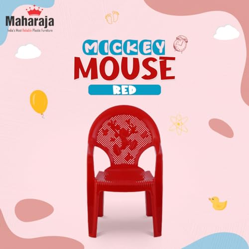Image of MAHARAJA Mickey Mouse Plastic Chair for Kids | Strong Durable & Portable Study Chairs | Virgin Material Kids Chairs for 2 to 8 Years | Stackable School Chair (Red, Pack of 6)