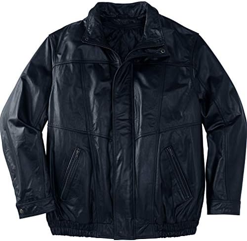KingSize Men's Big & Tall Leather Bomber Jacket - Big - 4XL, Black