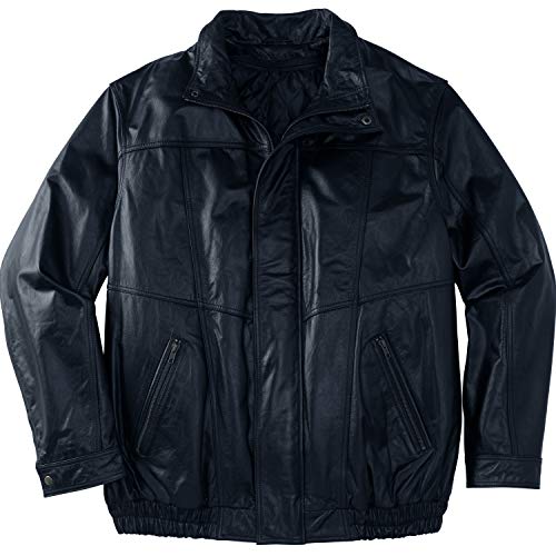 KingSize Men's Big & Tall Leather Bomber Jacket - XL, Black