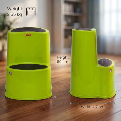 Image of Multipurpose Step Stool with Anti-Skid Surface for Home, Kitchen & Office | Premium Plastic Ladder Stool | 220 kg Hight Weight Load Capacity | 60 x 47 x 51.5 cm  (Citrus Green)